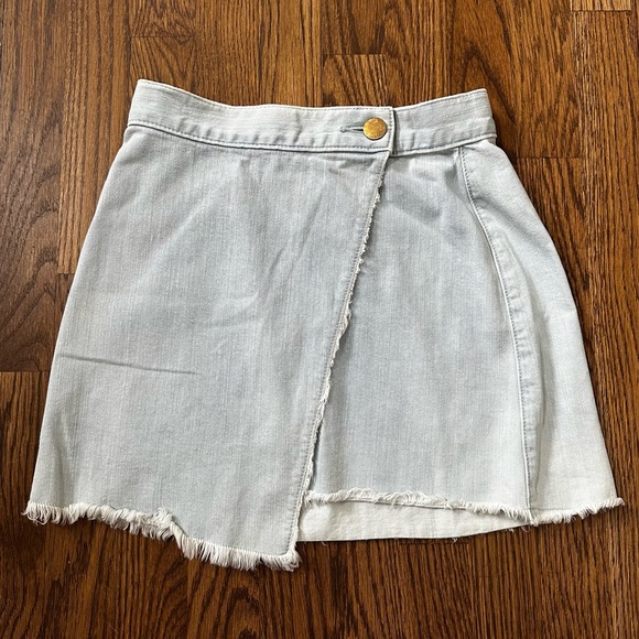 Express frayed hem denim mini wrap skirt, size 00 - Picture 1 of 7